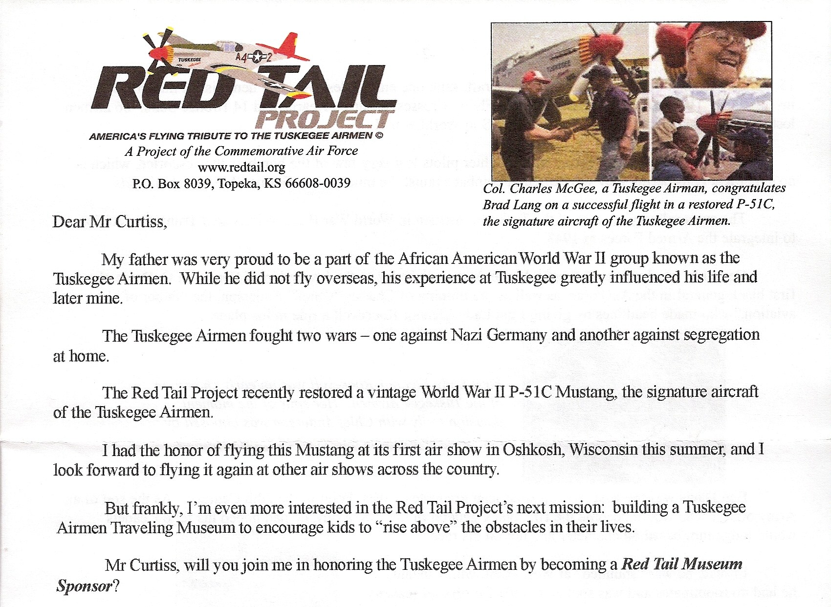 Red Tail Project letter
